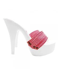 WHITE CLOGS WITH RED PIN UP BAND