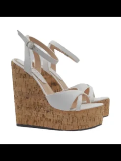 WHITE CORK WEDGE CLOGS - HEEL 14 CM