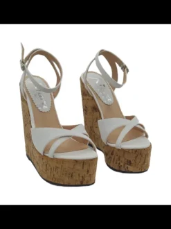 WHITE CORK WEDGE CLOGS - HEEL 14 CM