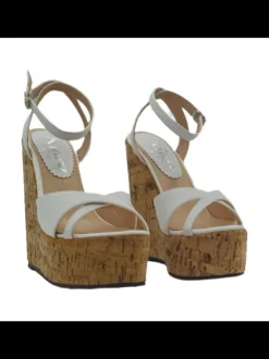 WHITE CORK WEDGE CLOGS - HEEL 14 CM