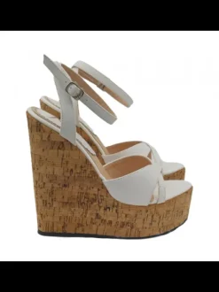 WHITE CORK WEDGE CLOGS - HEEL 14 CM