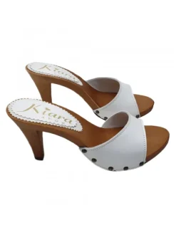 WHITE HEEL CLOGS IN LEATHER
