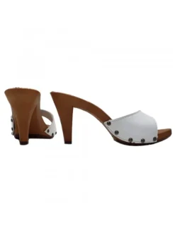 WHITE HEEL CLOGS IN LEATHER