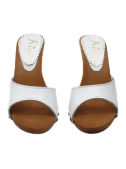 WHITE HEEL CLOGS IN LEATHER