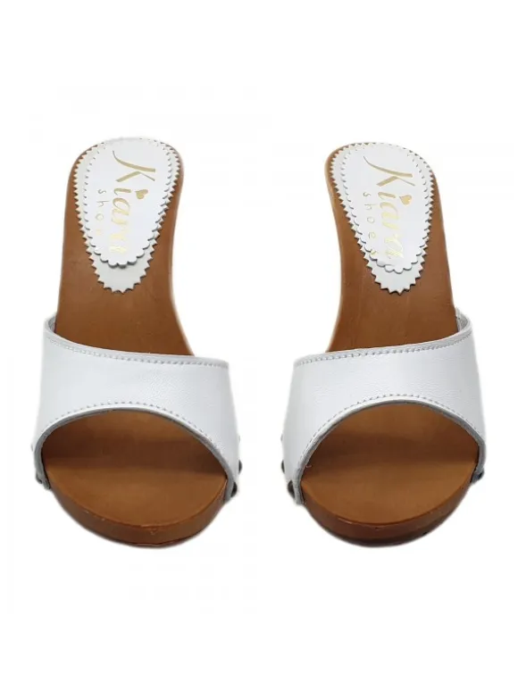 WHITE HEEL CLOGS IN LEATHER