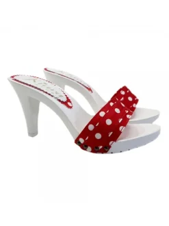 WHITE HEEL CLOGS WITH RED POLKA DOT UPPER