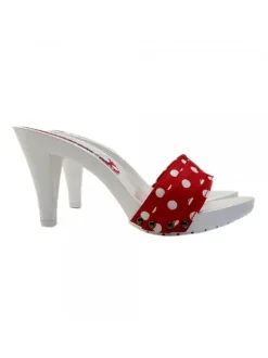 WHITE HEEL CLOGS WITH RED POLKA DOT UPPER