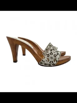 WHITE LASERED LEATHER CLOGS WITH 9 CM HEEL
