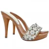 WHITE LASERED LEATHER CLOGS WITH HIGH HEEL
