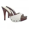 WHITE LEATHER CLOGS HEEL 12