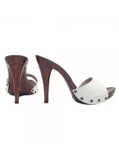WHITE LEATHER CLOGS HEEL 12