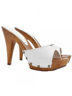 WHITE LEATHER CLOGS WITH 11 CM HEEL