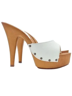 WHITE LEATHER CLOGS WITH 13 CM HEEL