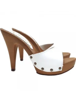 WHITE LEATHER CLOGS WITH HEEL 11