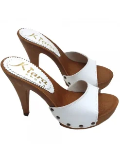 WHITE LEATHER CLOGS WITH HEEL 11