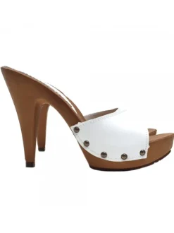 WHITE LEATHER CLOGS WITH HEEL 11