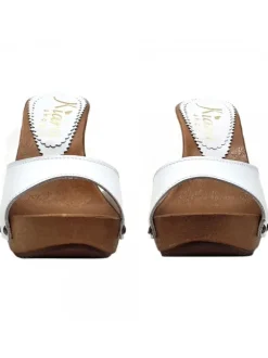 WHITE LEATHER CLOGS WITH HEEL 11