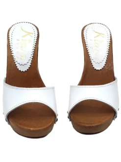 WHITE LEATHER CLOGS WITH HEEL 11