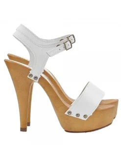 WHITE LEATHER SANDALS WITH 13 CM HEEL