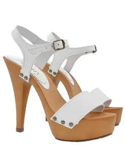 WHITE LEATHER SANDALS WITH 13 CM HEEL