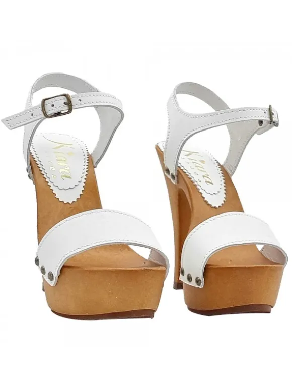 WHITE LEATHER SANDALS WITH 13 CM HEEL