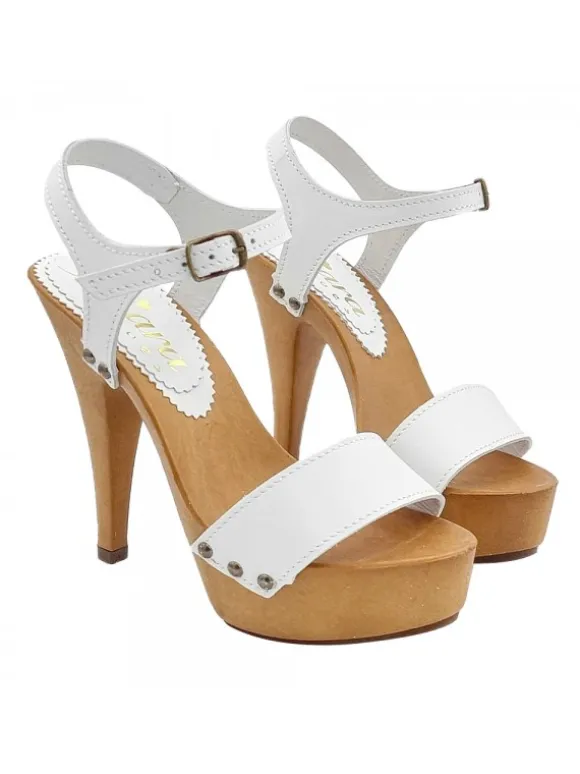WHITE LEATHER SANDALS WITH 13 CM HEEL