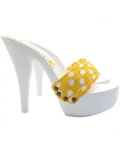 WHITE MULES WITH YELLOW POLKA DOT BAND