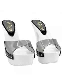 WHITE SANDALS WITH BLACK TRANSPARENT BAND