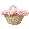WICKER BAG WITH PINK FLOWERED EDGE