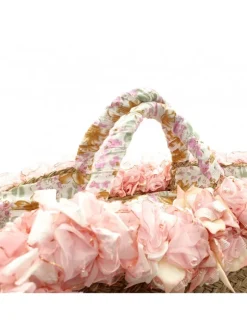 WICKER BAG WITH PINK FLOWERED EDGE