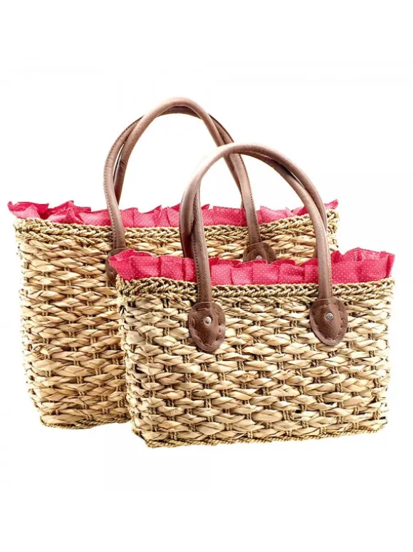 WICKER BAG WITH RED POLKA DOT LACE