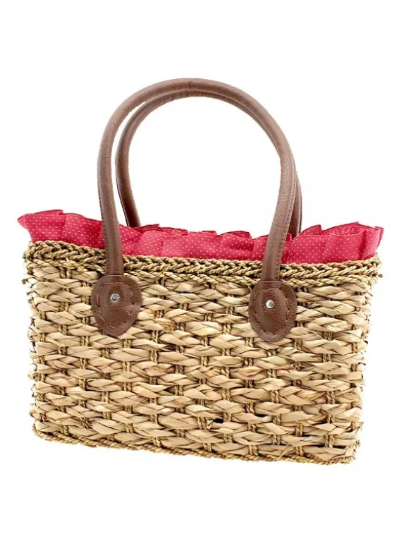WICKER BAG WITH RED POLKA DOT LACE