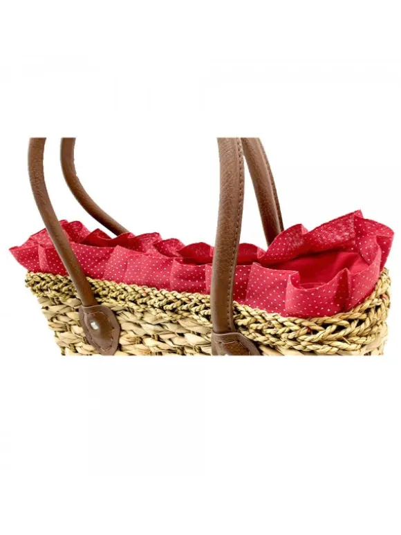 WICKER BAG WITH RED POLKA DOT LACE