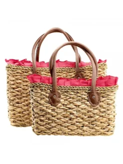 WICKER BAG WITH RED POLKA DOT LACE