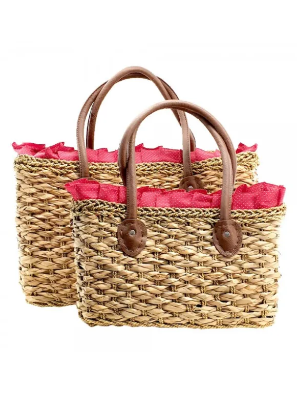 WICKER BAG WITH RED POLKA DOT LACE