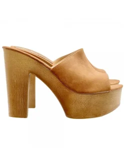 WIDE BROWN BAND CLOGS WITH 12.5 HEEL