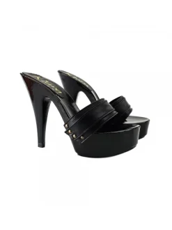 WOMAN LEATHER BLACK CLOG HEEL