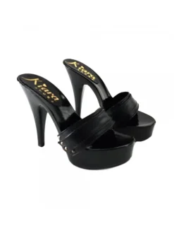 WOMAN LEATHER BLACK CLOG HEEL