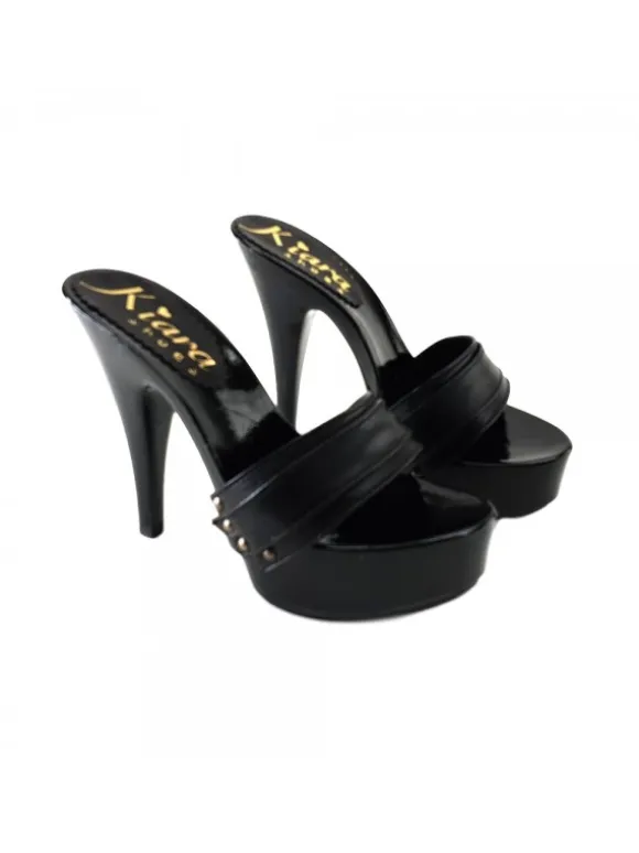WOMAN LEATHER BLACK CLOG HEEL