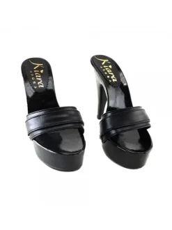 WOMAN LEATHER BLACK CLOG HEEL
