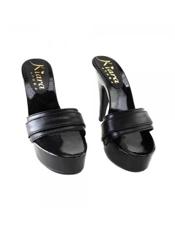 WOMAN LEATHER BLACK CLOG HEEL