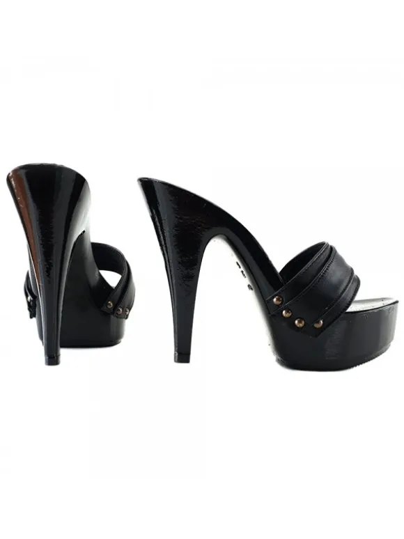 WOMAN LEATHER BLACK CLOG HEEL