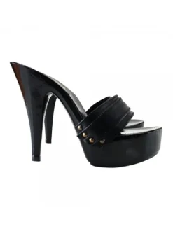 WOMAN LEATHER BLACK CLOG HEEL
