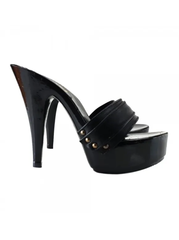 WOMAN LEATHER BLACK CLOG HEEL