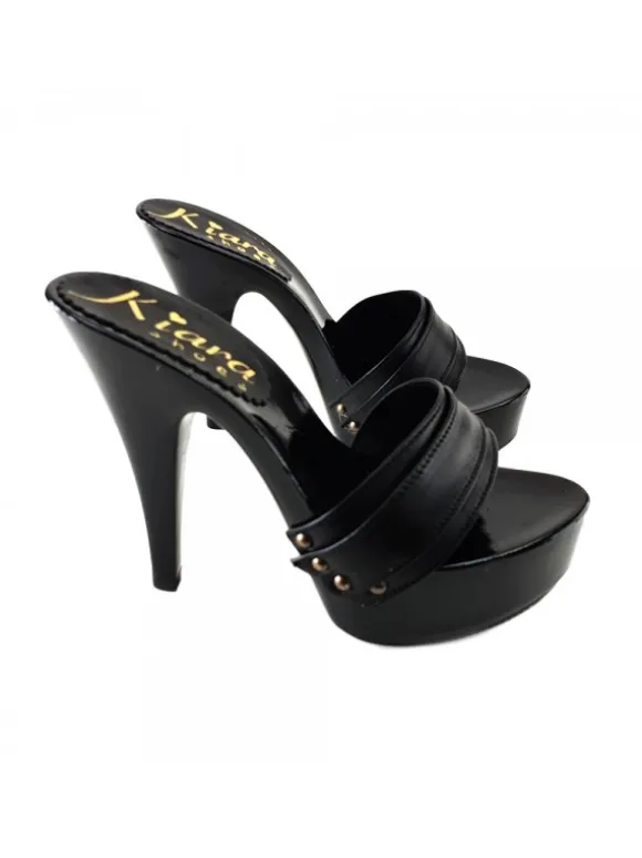 WOMAN LEATHER BLACK CLOG HEEL