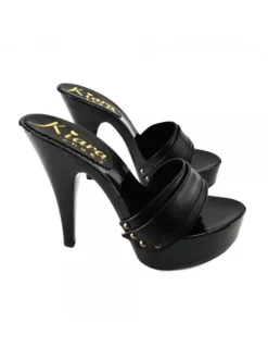 WOMAN LEATHER BLACK CLOG HEEL