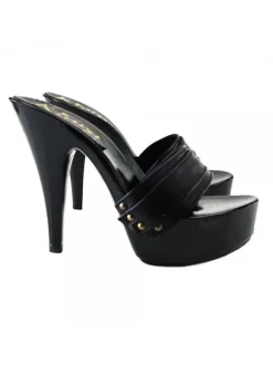 WOMAN LEATHER BLACK CLOG HEEL