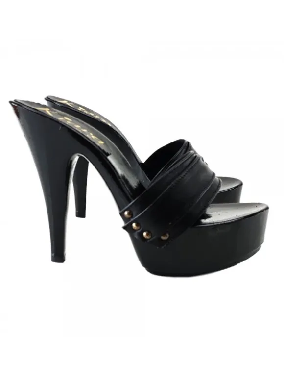 WOMAN LEATHER BLACK CLOG HEEL
