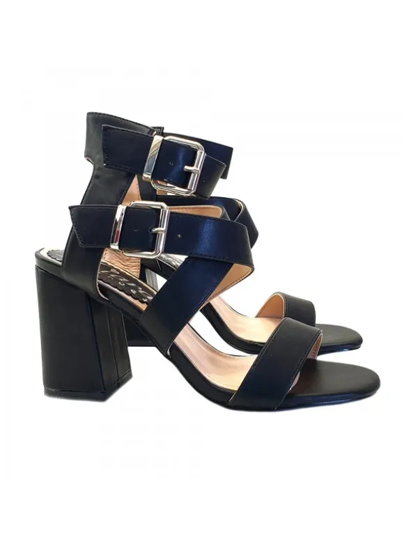 WOMAN'S FASHION BLACK SANDAL WITH DOUBLE ANKLE STRAP