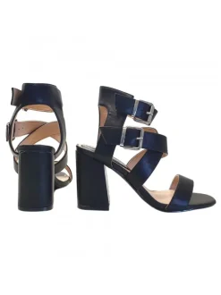WOMAN'S FASHION BLACK SANDAL WITH DOUBLE ANKLE STRAP
